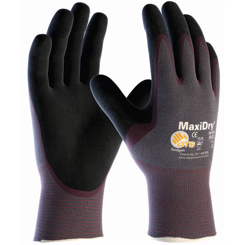 ‎56-424/XS Seamless Knits General Duty - MaxiDry - Gry. Nylon Shell - Prpl./ Black Nitrile Non-Slip Palm Coat - Exact Industrial Supply