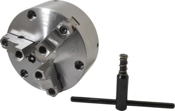 Buck Chuck Company - 3 Jaws, 6" Diam, Self Centering Manual Lathe Chuck - Front Mount, Adjustable, Reversible, 4,600 Max RPM, 1.78" Through Hole Diam, Forged Steel - Makers Industrial Supply