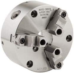 Buck Chuck Company - 3 Jaws, 10" Diam, Self Centering Manual Lathe Chuck - Front Mount, Adjustable, Reversible, 3,000 Max RPM, 3.23" Through Hole Diam, Forged Steel - Makers Industrial Supply