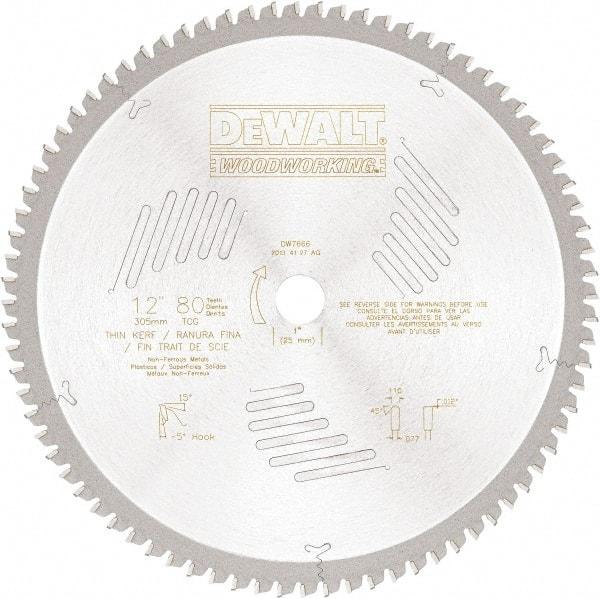 DeWALT - 12" Diam, 1" Arbor Hole Diam, 80 Tooth Wet & Dry Cut Saw Blade - High Speed Steel, Crosscut Action, Standard Round Arbor - Makers Industrial Supply