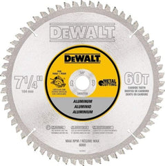 DeWALT - 7-1/4" Diam, 5/8" Arbor Hole Diam, 60 Tooth Wet & Dry Cut Saw Blade - High Speed Steel, Crosscut Action, Standard Round Arbor - Makers Industrial Supply