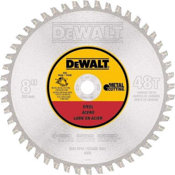 DeWALT - 8" Diam, 5/8" Arbor Hole Diam, 48 Tooth Wet & Dry Cut Saw Blade - High Speed Steel, Crosscut Action, Standard Round Arbor - Makers Industrial Supply