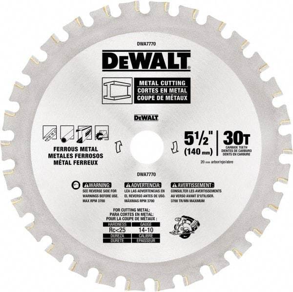 DeWALT - 5-1/2" Diam, 25/32" Arbor Hole Diam, 30 Tooth Wet & Dry Cut Saw Blade - High Speed Steel, Crosscut Action, Standard Round Arbor - Makers Industrial Supply