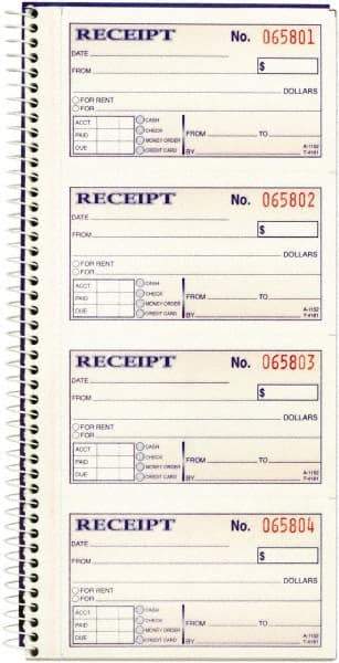 Adams Business Forms - 200 Sheet, 2-3/4 x 4-3/4", Receipt Book - Makers Industrial Supply