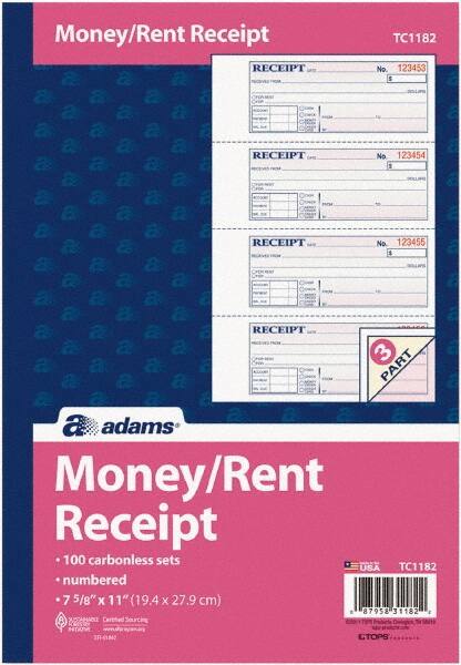 Adams Business Forms - 100 Sheet, 7-5/8 x 11", Receipt Book - Makers Industrial Supply