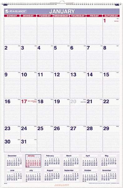 AT-A-GLANCE - 12 Sheet, 20 x 30", Wall Calendar - Blue & Red - Makers Industrial Supply