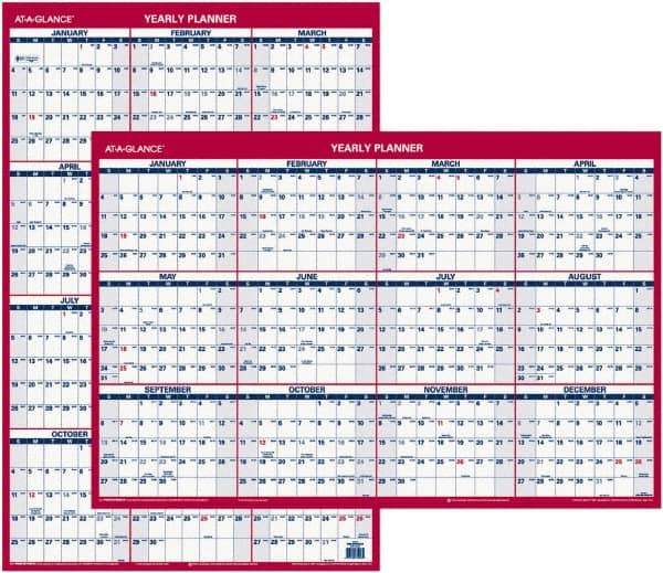 AT-A-GLANCE - 1 Sheet, 24 x 36", Planner Wall Calendar - Blue & Red - Makers Industrial Supply