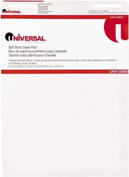 UNIVERSAL - 25 x 30 Inch Self Stick Easel Pad, White, 30 Sheets per Pad - For Use with Easel Stands - Makers Industrial Supply