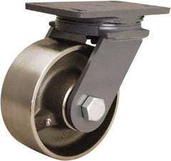 Hamilton - 6" Diam x 2-1/2" Wide x 7-3/4" OAH Top Plate Mount Swivel Caster - Forged Steel, 2,400 Lb Capacity, Tapered Roller Bearing, 4-1/2 x 6-1/2" Plate - Makers Industrial Supply