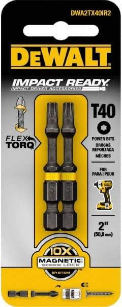 DeWALT - T40 Torx Bit - 1/4" Hex Drive, 2" OAL, 1/4" Socket Nose Diam - Makers Industrial Supply