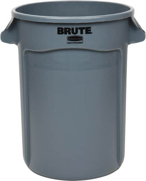 Rubbermaid - 32 Gal Gray Round Trash Can - Polyethylene, 27.77" High - Makers Industrial Supply