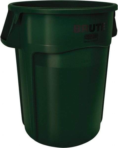 Rubbermaid - 32 Gal Green Round Trash Can - Polyethylene, 27.77" High - Makers Industrial Supply