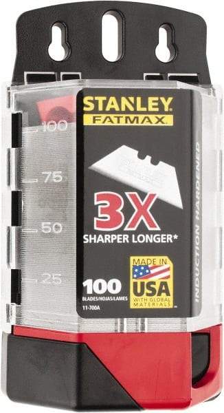 Stanley - 100 Piece High Carbon Steel Utility Knife Blade - 2-7/16" OAL, 0.024" Blade Thickness - Makers Industrial Supply