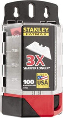 Stanley - 100 Piece High Carbon Steel Utility Knife Blade - 2-7/16" OAL, 0.024" Blade Thickness - Makers Industrial Supply