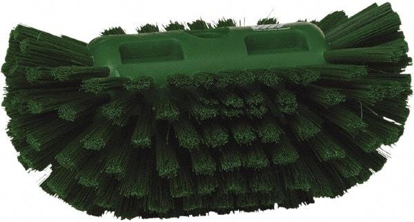 Vikan - 1-1/2" Bristle Length, Polyester Utility Scrub Brush - 5-1/2" Wide Head, 8" OAL, European Threaded Handle, Green, Polypropylene Block - Makers Industrial Supply