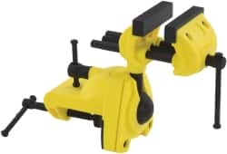 Stanley - 2-7/8" Jaw Width, 3" Opening Capacity, 1-1/2" Throat Depth, Cast Aluminum Swivel Bench Vise - Clamp-On Base Attachment, 7" Long x 3-1/4" Wide x 9-1/2" High - Makers Industrial Supply