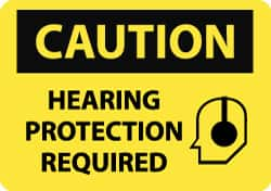 NMC - "Caution - Hearing Protection Required", 10" Long x 14" Wide, Aluminum Safety Sign - Rectangle, 0.04" Thick, Use for Accident Prevention - Makers Industrial Supply