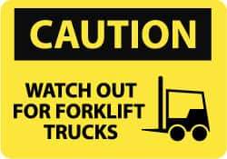 NMC - "Caution - Watch Out for Fork Lift Trucks", 10" Long x 14" Wide, Pressure-Sensitive Vinyl Safety Sign - Rectangle, 0.004" Thick, Use for Accident Prevention - Makers Industrial Supply