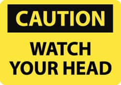 NMC - "Caution - Watch Your Head", 10" Long x 14" Wide, Pressure-Sensitive Vinyl Safety Sign - Rectangle, 0.004" Thick, Use for Accident Prevention - Makers Industrial Supply