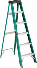 Louisville - 5 Steps, 6' High, Type II Rating, Fiberglass Step Ladder - Makers Industrial Supply