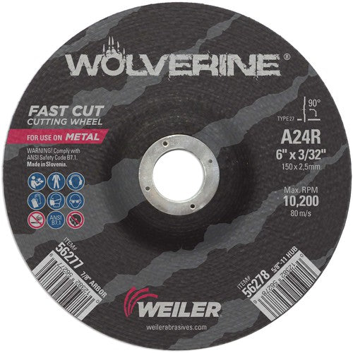 6″ × 3/32″ Type 27 Cutting Wheel, A24R, 7/8″ Arbor Hole - Makers Industrial Supply