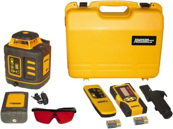 Johnson Level & Tool - 2,000' (Exterior) Measuring Range, 1/8" at 100' Accuracy, Self-Leveling Rotary Laser - ±3° Self Leveling Range, 150, 200, 250 & 300 RPM, 2 Beams, NiMH Battery Included - Makers Industrial Supply