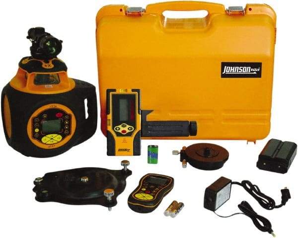 Johnson Level & Tool - 2,000' (Exterior) Measuring Range, 1/16" at 100' Accuracy, Self-Leveling Rotary Laser - 300, 600 & 1,100 RPM, 2 Beams, Lithium-Ion Battery Included - Makers Industrial Supply