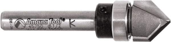 Amana Tool - 1/2" Cut Diam, 1/2" Length of Cut, 2 Flute V-Groove Edge Profile Router Bit - Carbide-Tipped, 1/4" Shank Diam, 2" OAL, Uncoated - Makers Industrial Supply