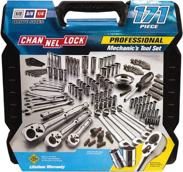 Channellock - 171 Piece 1/4, 3/8, 1/2" Drive Mechanic's Tool Set - Comes with Blow-Molded Case - Makers Industrial Supply