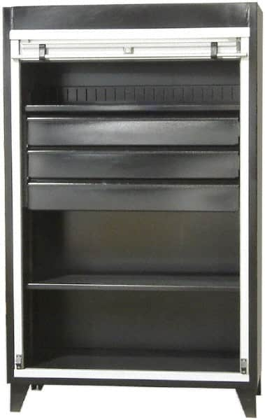 Strong Hold - 2 Shelf Roll Up Storage Cabinet - Steel/Aluminum, 48" Wide x 24" Deep x 78" High, Dark Gray - Makers Industrial Supply