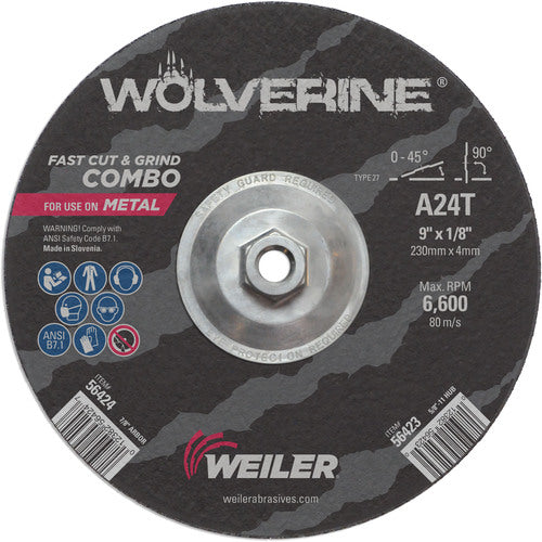 Vortec Pro 9″ × 1/8″ Type 27 Cutting Wheel, A24T, 5/8″-11 UNC Nut - Makers Industrial Supply