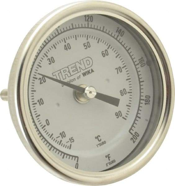 Wika - 2-1/2 Inch Long Stem, 3 Inch Dial Diameter, Stainless Steel, Back Connected Bi-Metal Thermometer - -15 to 90°C, 1% Accuracy - Makers Industrial Supply