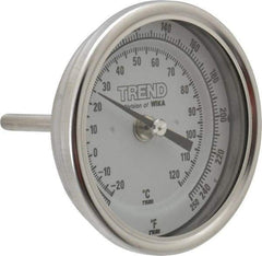 Wika - 2-1/2 Inch Long Stem, 3 Inch Dial Diameter, Stainless Steel, Back Connected Bi-Metal Thermometer - -20 to 120°C, 1% Accuracy - Makers Industrial Supply