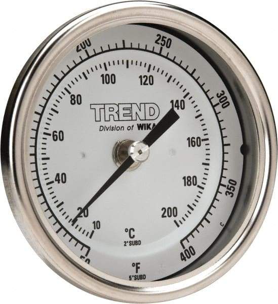 Wika - 2-1/2 Inch Long Stem, 3 Inch Dial Diameter, Stainless Steel, Back Connected Bi-Metal Thermometer - 10 to 200°C, 1% Accuracy - Makers Industrial Supply