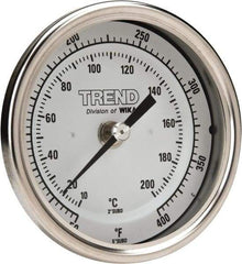 Wika - 2-1/2 Inch Long Stem, 3 Inch Dial Diameter, Stainless Steel, Back Connected Bi-Metal Thermometer - 10 to 200°C, 1% Accuracy - Makers Industrial Supply