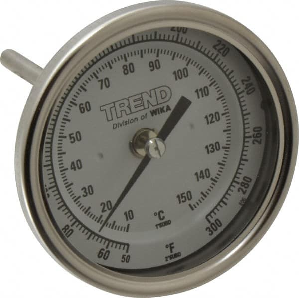 Wika - 4 Inch Long Stem, 3 Inch Dial Diameter, Stainless Steel, Back Connected Bi-Metal Thermometer - 10 to 150°C, 1% Accuracy - Makers Industrial Supply