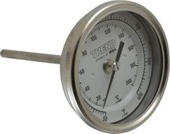 Wika - 4 Inch Long Stem, 3 Inch Dial Diameter, Stainless Steel, Back Connected Bi-Metal Thermometer - 10 to 200°C, 1% Accuracy - Makers Industrial Supply