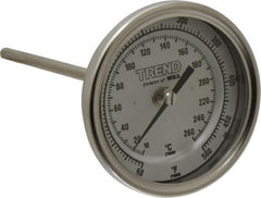 Wika - 6 Inch Long Stem, 3 Inch Dial Diameter, Stainless Steel, Back Connected Bi-Metal Thermometer - 10 to 260°C, 1% Accuracy - Makers Industrial Supply