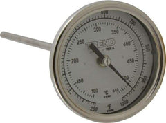 Wika - 9 Inch Long Stem, 3 Inch Dial Diameter, Stainless Steel, Back Connected Bi-Metal Thermometer - 100 to 540°C, 1% Accuracy - Makers Industrial Supply