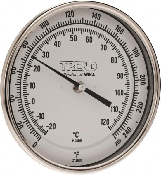 Wika - 2-1/2 Inch Long Stem, 5 Inch Dial Diameter, Stainless Steel, Back Connected Bi-Metal Thermometer - -20 to 120°C, 1% Accuracy - Makers Industrial Supply