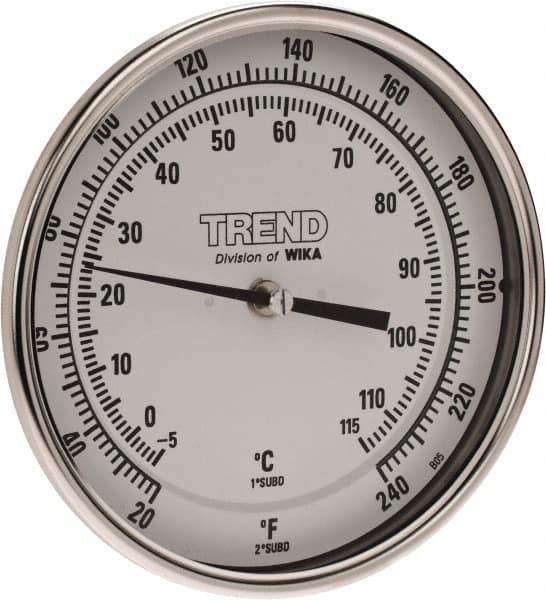 Wika - 2-1/2 Inch Long Stem, 5 Inch Dial Diameter, Stainless Steel, Back Connected Bi-Metal Thermometer - -5 to 115°C, 1% Accuracy - Makers Industrial Supply