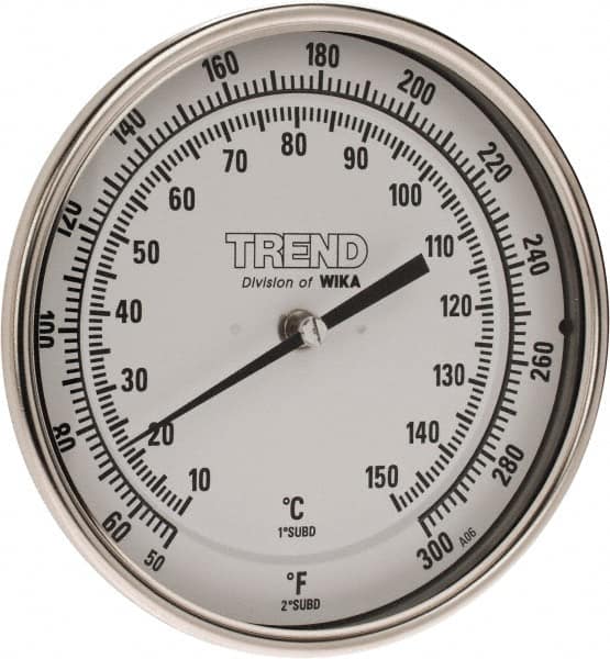 Wika - 2-1/2 Inch Long Stem, 5 Inch Dial Diameter, Stainless Steel, Back Connected Bi-Metal Thermometer - 10 to 150°C, 1% Accuracy - Makers Industrial Supply