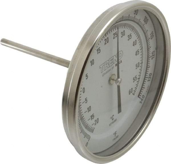 Wika - 4 Inch Long Stem, 5 Inch Dial Diameter, Stainless Steel, Back Connected Bi-Metal Thermometer - -20 to 60°C, 1% Accuracy - Makers Industrial Supply