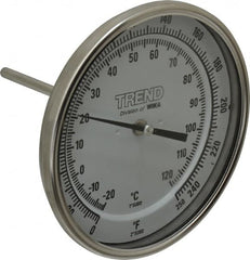 Wika - 4 Inch Long Stem, 5 Inch Dial Diameter, Stainless Steel, Back Connected Bi-Metal Thermometer - -20 to 120°C, 1% Accuracy - Makers Industrial Supply