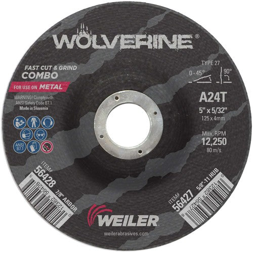 Vortec Pro 5″ × 1/8″ Type 27 Cutting Wheel, A24T, 7/8″ Arbor Hole - Makers Industrial Supply