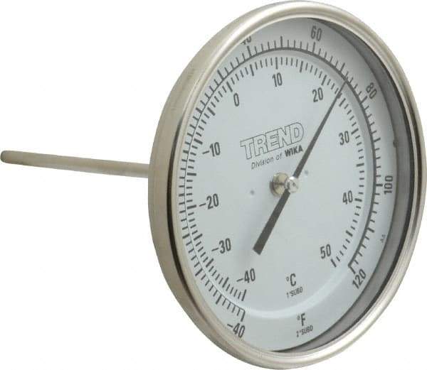 Wika - 6 Inch Long Stem, 5 Inch Dial Diameter, Stainless Steel, Back Connected Bi-Metal Thermometer - -40 to 50°C, 1% Accuracy - Makers Industrial Supply