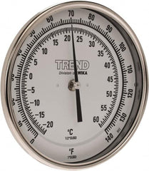 Wika - 6 Inch Long Stem, 5 Inch Dial Diameter, Stainless Steel, Back Connected Bi-Metal Thermometer - -20 to 60°C, 1% Accuracy - Makers Industrial Supply