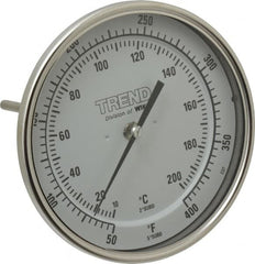 Wika - 6 Inch Long Stem, 5 Inch Dial Diameter, Stainless Steel, Back Connected Bi-Metal Thermometer - 10 to 200°C, 1% Accuracy - Makers Industrial Supply