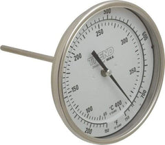 Wika - 6 Inch Long Stem, 5 Inch Dial Diameter, Stainless Steel, Back Connected Bi-Metal Thermometer - 65 to 400°C, 1% Accuracy - Makers Industrial Supply