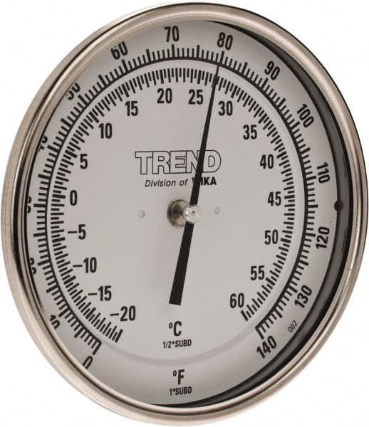 Wika - 9 Inch Long Stem, 5 Inch Dial Diameter, Stainless Steel, Back Connected Bi-Metal Thermometer - -20 to 60°C, 1% Accuracy - Makers Industrial Supply